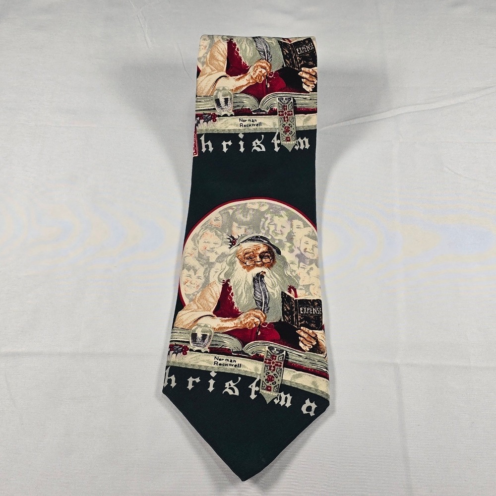 Vintage Norman Rockwell Santa Christmas Silk Tie 1993 Holiday Collectible